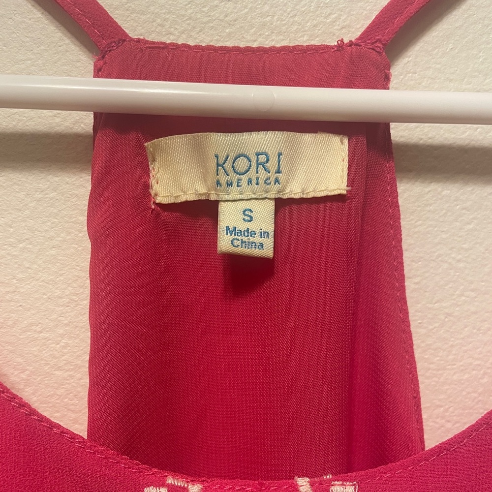 Kori America maxi dress pink with blue and white embroidery Aztec design - Picture 5 of 6
